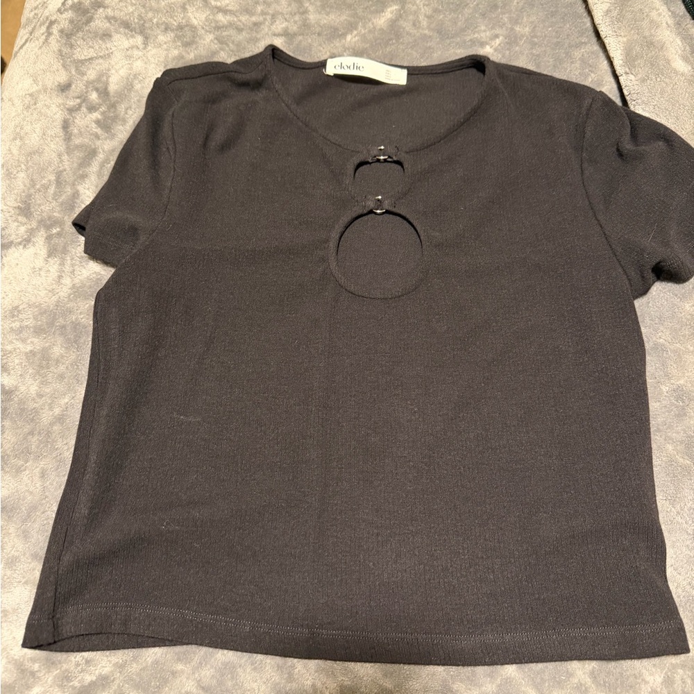 Elodie Black Short Sleeve Top with Double Ring Detail